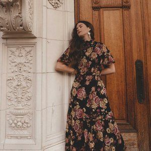 Sezane Floral Maxi Dress - Black and Pink